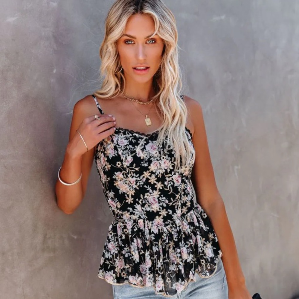 Vici Willard Embroidered Peplum Top